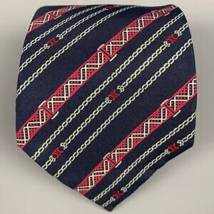 CELINE Navy Red Diagonal Stripe Silk Tie